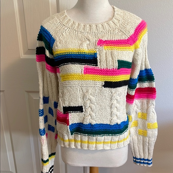 MOTHER Sweaters - MOTHER Itsy Bitsy Intarsia Raglan Colorful Patchwork Crew Neck Sweater